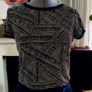 Traffic People Black & Gold Short Sleeve Top Small